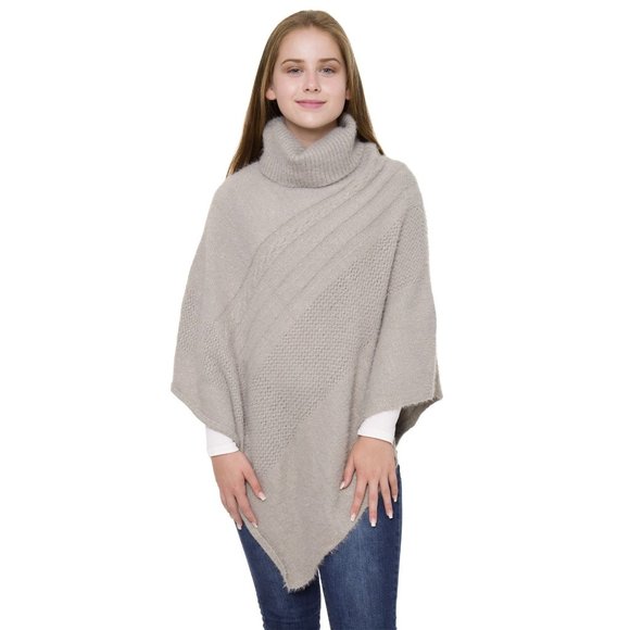 WOMENS GRAY LUREX KNITTED TURTLENECK PONCHO - OS - Picture 3 of 4